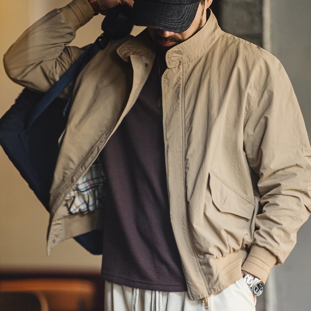 MADEN Herren Klassische Khaki Baumwoll Harrington Jacke