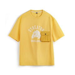 MADEN Flock-Grafik Schweres Baumwoll-T-Shirt mit lockerer Passform und Tasche