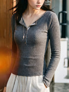 MADEN Women's Tencel Wool Long-Sleeve Henley T-Shirt thumbnail