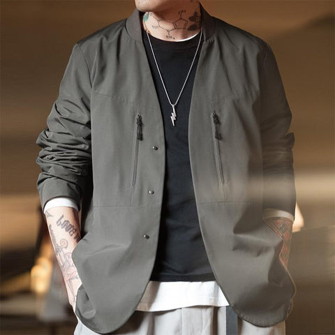 Maden Men's Casual Suits Collarless Blazers Suit Jacket Versatile Commuter Suit Top