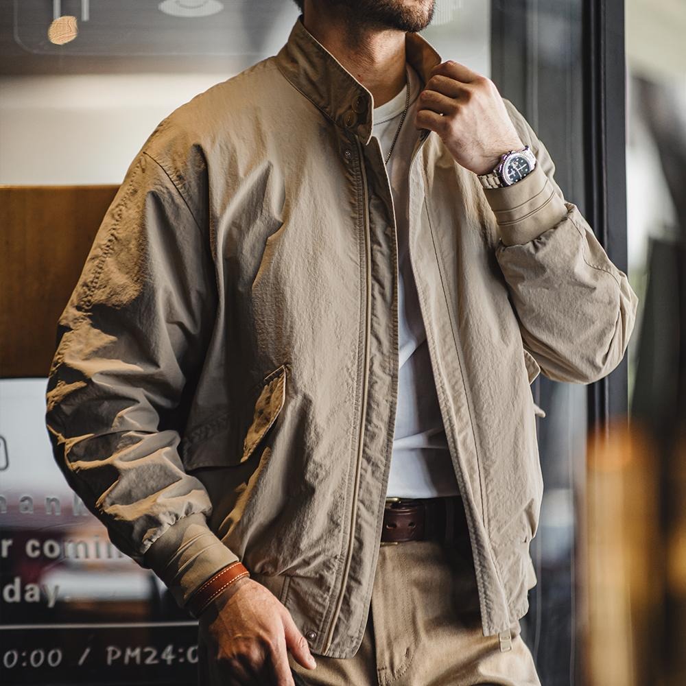 MADEN Herren Klassische Khaki Baumwoll Harrington Jacke