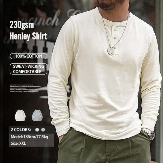 MADEN Herren Henley Shirt – 230 g/m² 100 % Baumwolle
