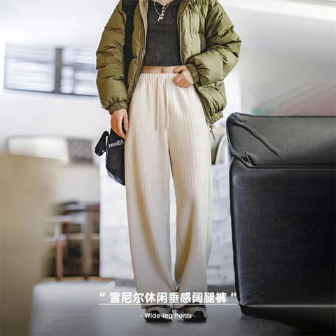 MADEN Damen Herbst American Vintage Straight Tube Drop Wide Leg Pants Soft Glutinous Wind Narrow Edition Slim Casual Pants 