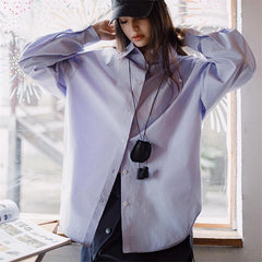Blusa morada plisada de mujer MADEN con solapa de muesca y corte amplio