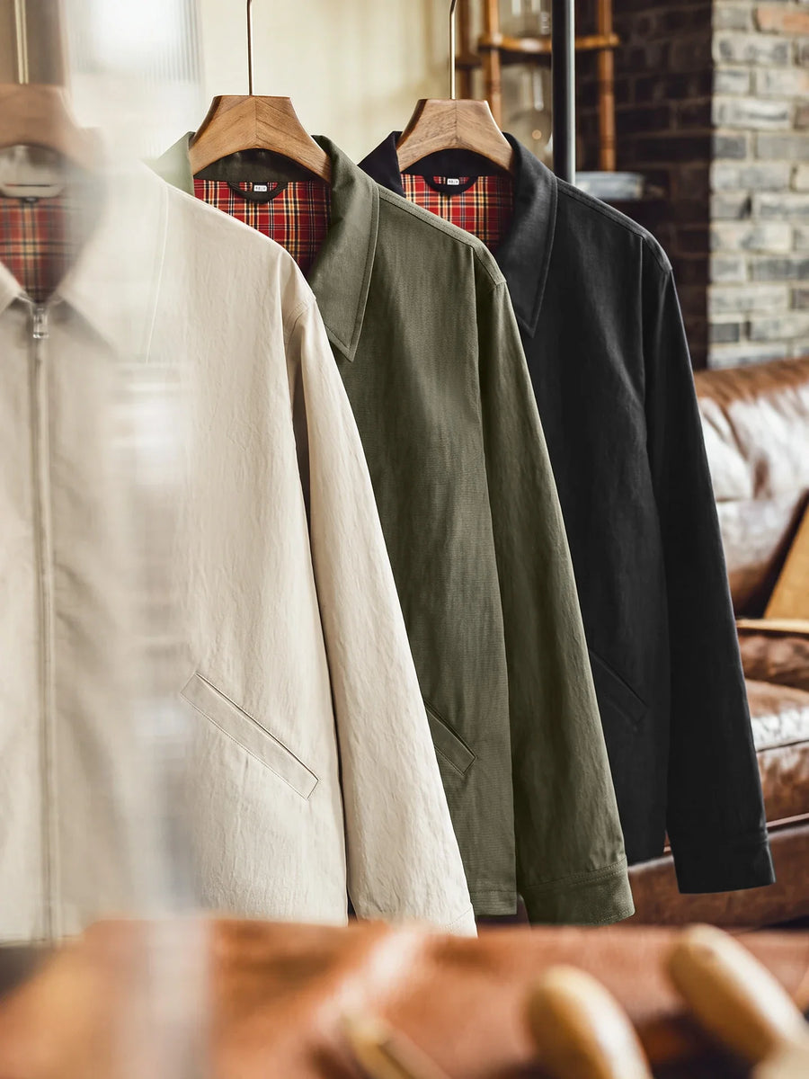 MADEN Men's Plaid-Lined Old-Money Coach Jacket