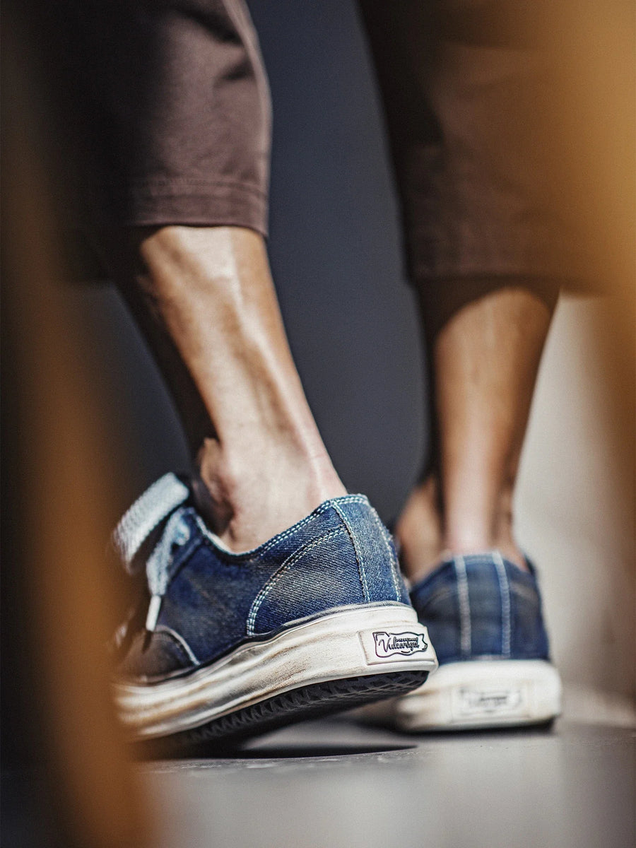 MADEN Men's Vintage Indigo-Dyed Denim Canvas Sneakers