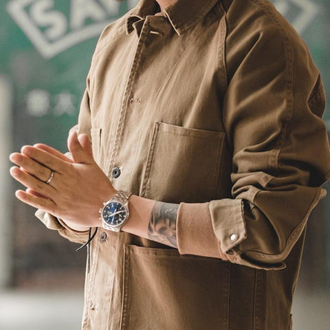 MADEN Heavyweight Twill Chore Coat – Khaki Utility Jacket