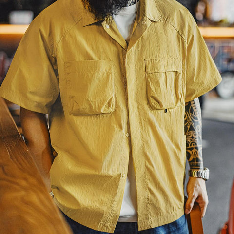 MADEN Outdoor Quick-Dry Pockets Shirt for Men Lightweight Textured Mountain-Style Short Sleeve Shirts Hiking Camping Summer 2025 Menswear