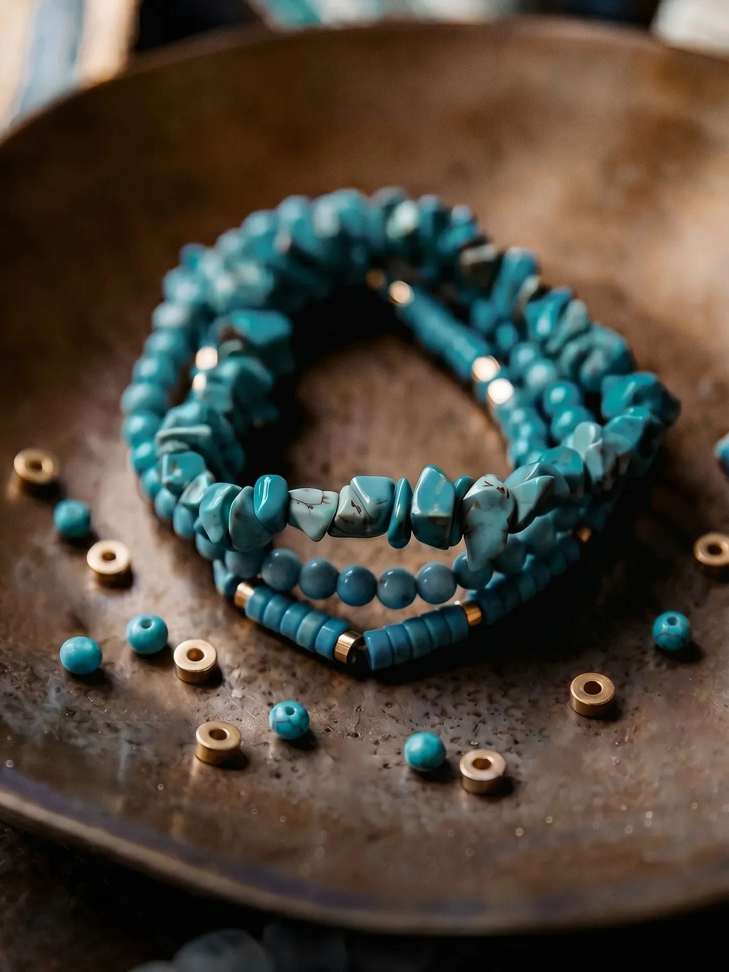 MADEN Vintage Turquoise Beaded Stretch Bracelet for Daily Wear
