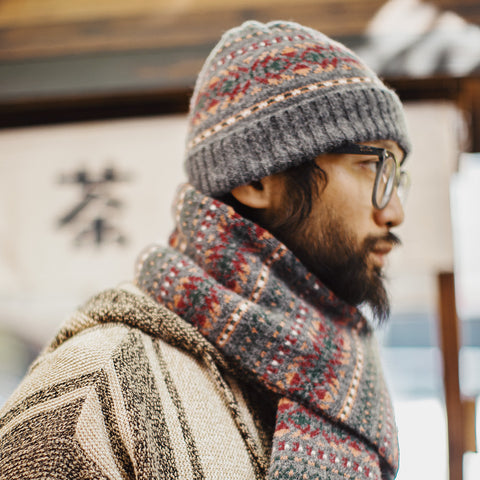 MADEN Fair Isle Knit Scarf & Beanie Set