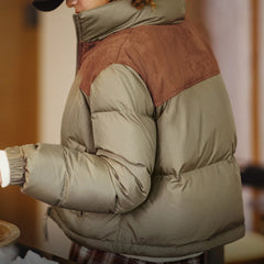 Chaqueta corta de plumón para mujer MADEN 90% plumón de pato cálida gruesa corta acolchada parche de ante retro cuello alto ropa de abrigo de invierno