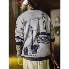 MADEN Leuchtturm Strickpullover - Lockerer Schwerer Pullover Grau