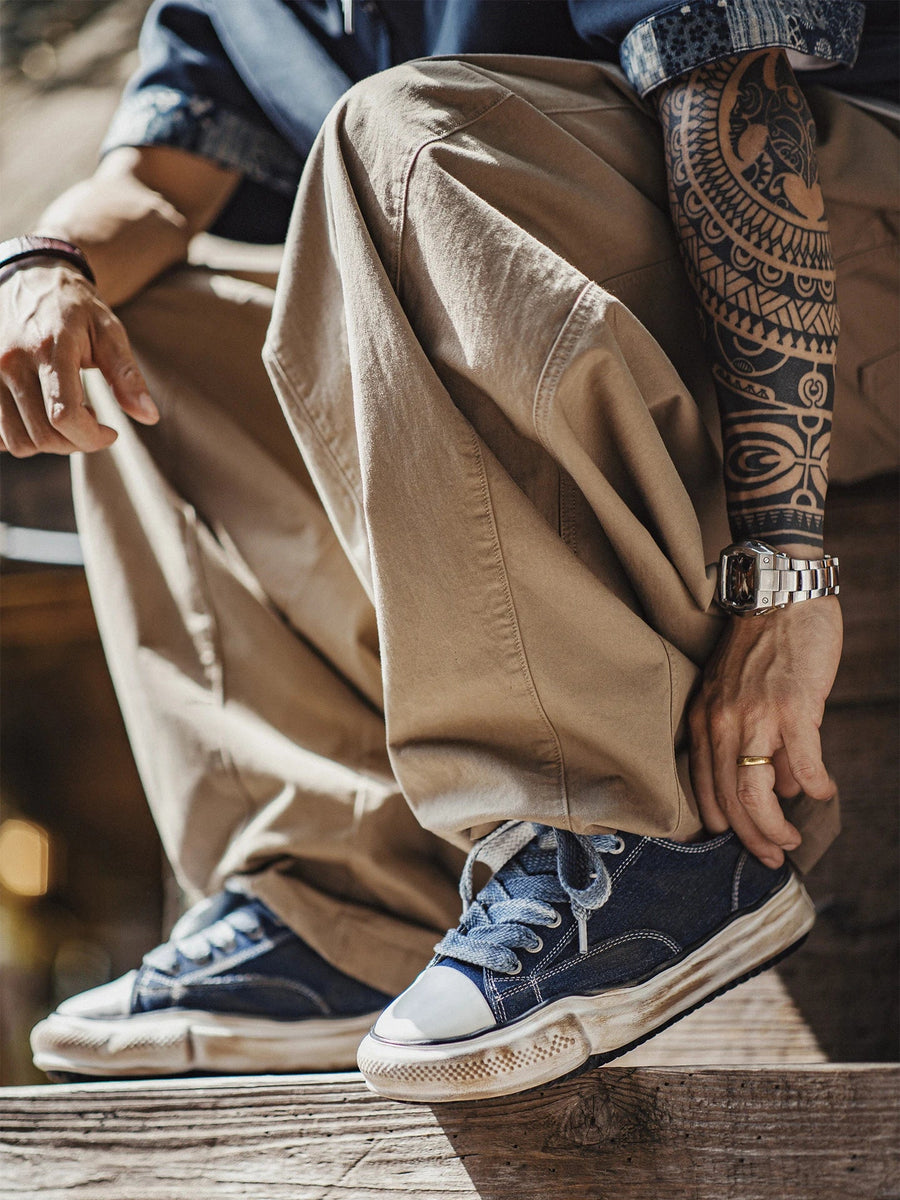 MADEN Men's Vintage Indigo-Dyed Denim Canvas Sneakers