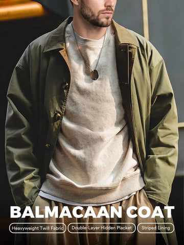 MADEN Men's Heavyweight Cotton Balmacaan Trench Coat