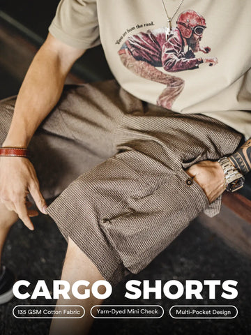 MADEN Plaid Cotton Casual Shorts for Summer