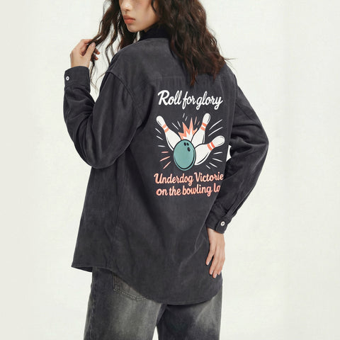 MADEN Women's Peachskin Shirt - Bowling Print