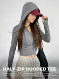 Sweat à capuche gris MADEN à col en V et demi-zip  selected product image