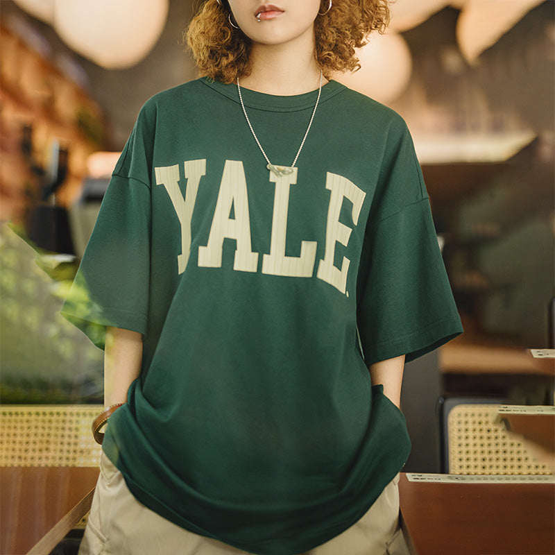 MADEN Vintage Letter Print Heavyweight Cotton T-Shirt