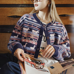 MADEN Fair Isle Jacquard Loose-Fit Knit Cardigan