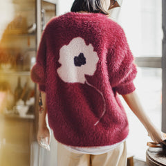 MADEN Chunky Cable-Knit Fuzzy Pullover Sweater