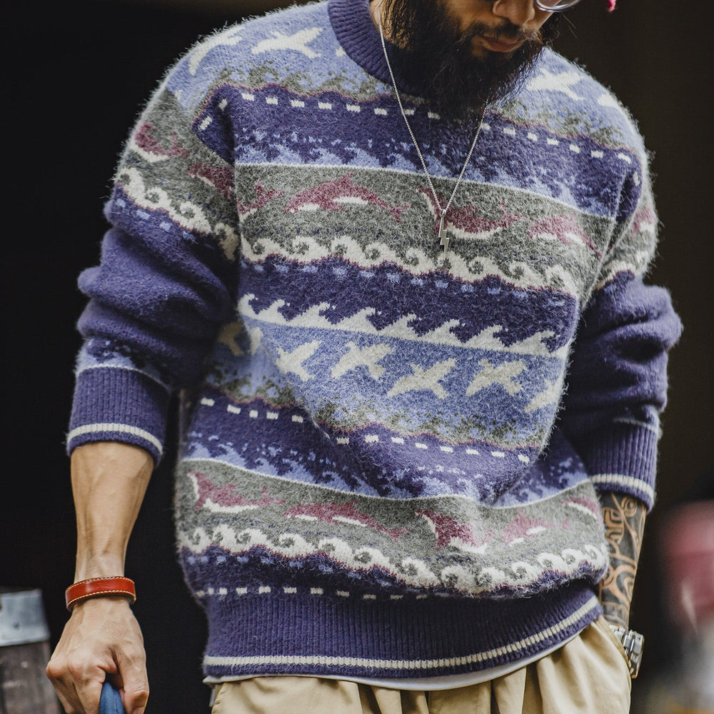 MADEN Men's Fair Isle Knit Sweater