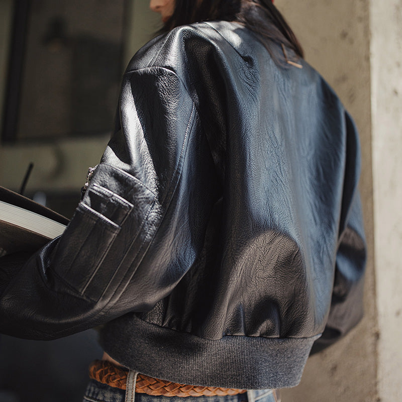 MADEN Women's Ma1 Leather Jacket