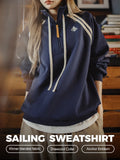 Sweat-shirt MADEN pour femme, style preppy, bleu marine vintage, col montant, manches longues, en coton, style rétro décontracté, automne  selected product image