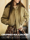 Veste bomber MA-1 à capuche pour femme MADEN, manteau court rembourré en coton, épais et chaud, style utilitaire vintage kaki décontracté.  selected product image