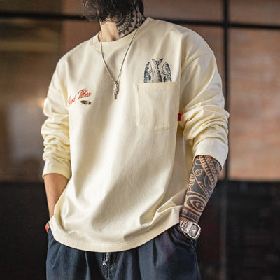 MADEN Printed Pocket Long Sleeve T-Shirt