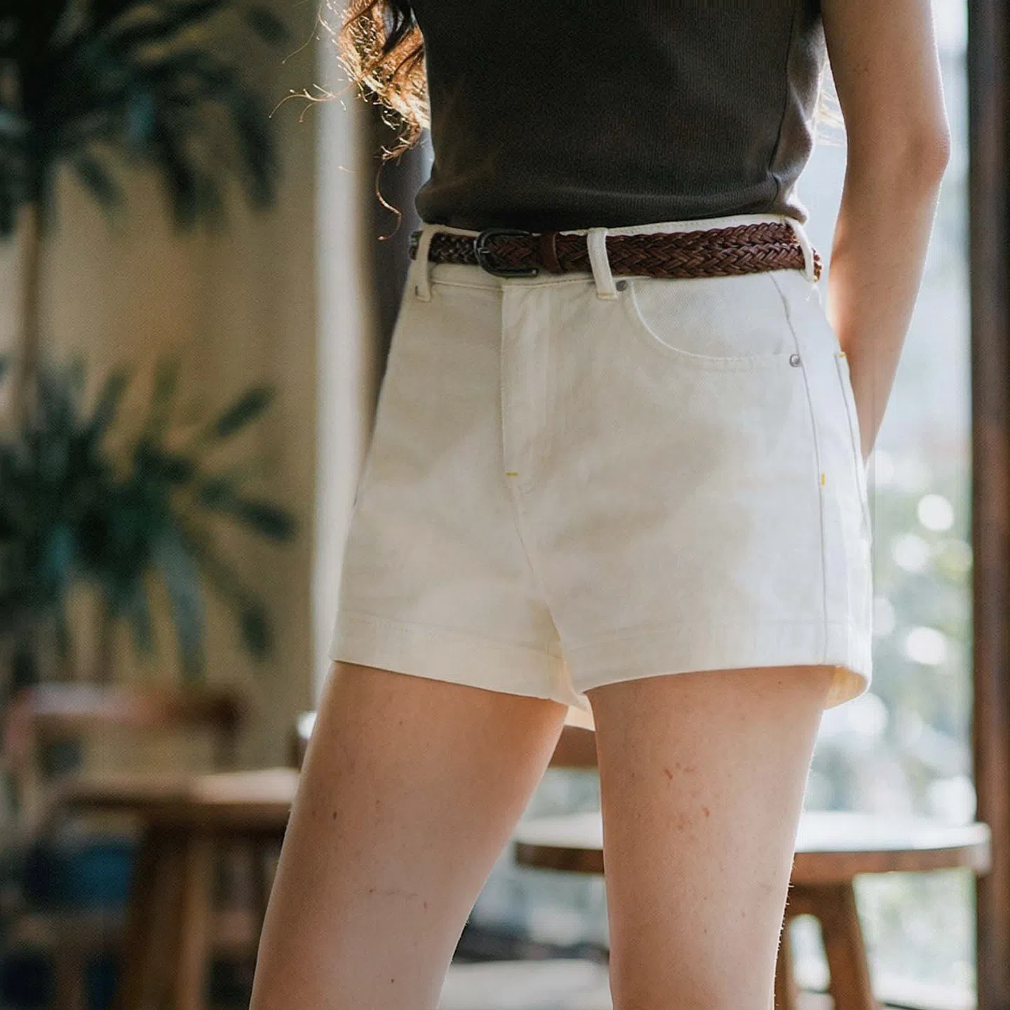 MADEN Women's White Denim A-Line Shorts