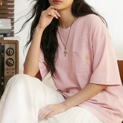 MADEN Women's Pink Pocket Embroidery Tee