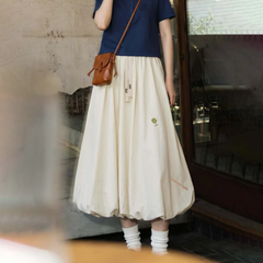 MADEN Women's Cream Bubble Maxi Skirt