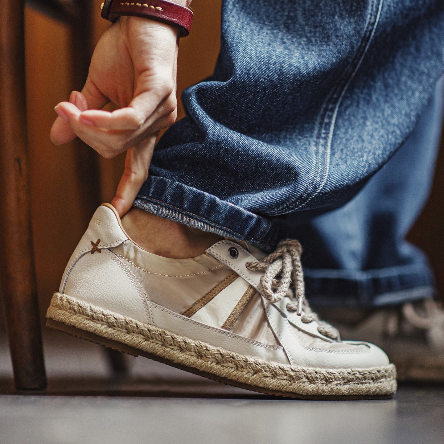 MADEN Straw-Woven German Trainer Sneakers for Men