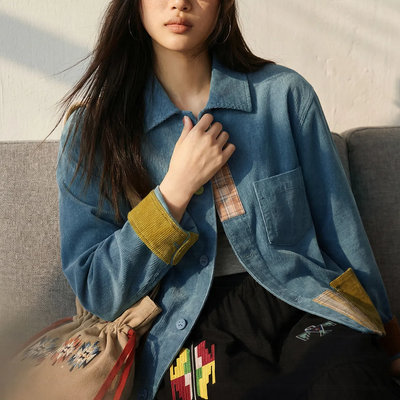 MADEN Retro Patchwork Corduroy Shirt - Cotton 100%