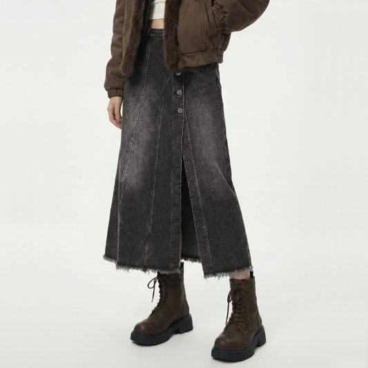 MADEN Ash Grey Split Denim Skirt