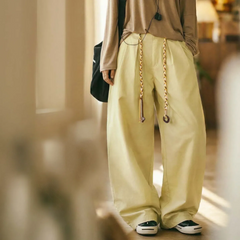 MADEN Women's Loose Drawstring Pleated Wide-Leg Pants
