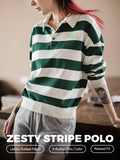 MADEN White and Green Color Block Striped Polo Shirt selected product image