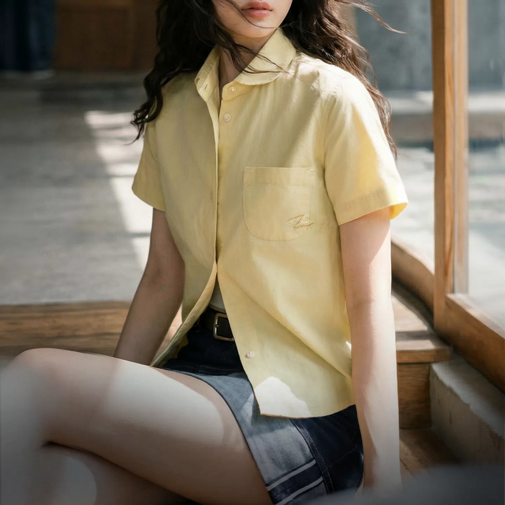 MADEN Women's Yellow Doll Collar Shirt