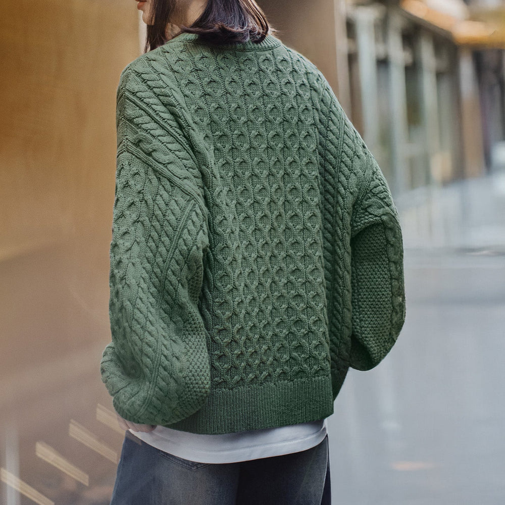 MADEN Cable Knit Wool Blend Crewneck Sweater