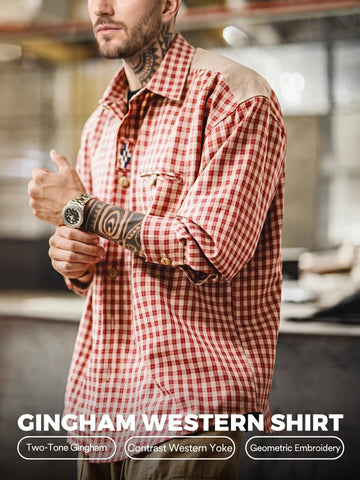 MADEN Men's Solid Color Cotton Button-Down Shirt