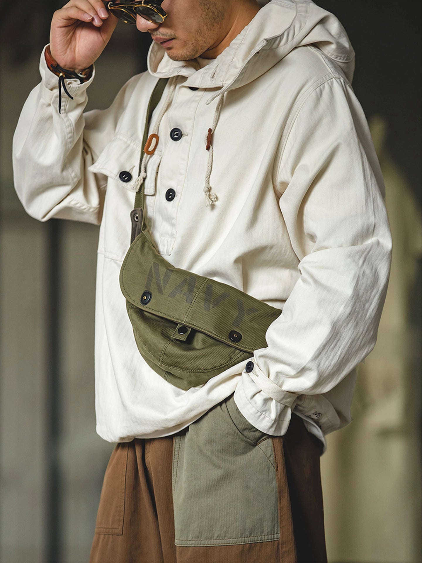 Veste à capuche Maden pour homme, coupe ample, style streetwear décontracté, avec cordon, style hip-hop. 