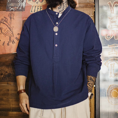 MADEN Navy Popover Shirt Cotton 100%
