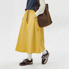 MADEN Yellow A-Line Maxi Skirt Drawstring