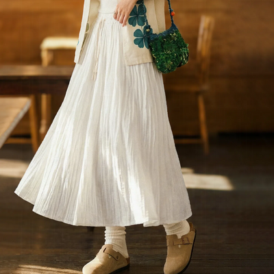 MADEN White Pleated A-Line Midi Skirt