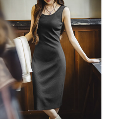 MADEN Women's Wide-Strap Sleeveless U-Neck Fitted Dress