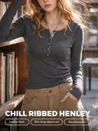 MADEN Women's Tencel Wool Long-Sleeve Henley T-Shirt thumbnail