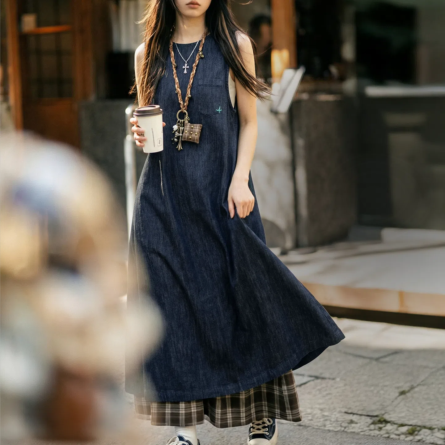 MADEN Women's Denim Sleeveless Maxi Dress