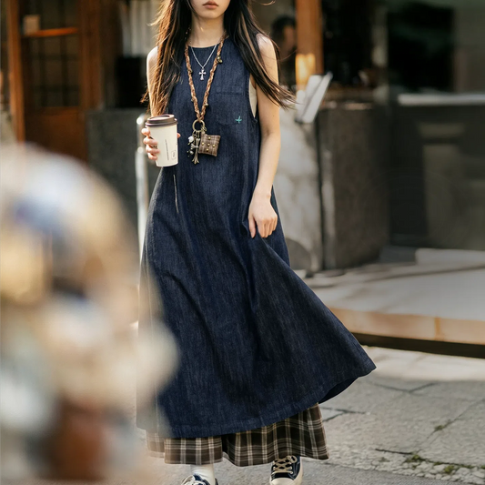 MADEN Women's Denim Sleeveless Maxi Dress