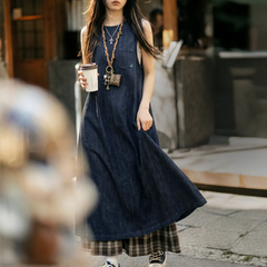 MADEN Women's Denim Sleeveless Maxi Dress