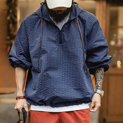 MADEN Seersucker Plaid Hooded Jacket